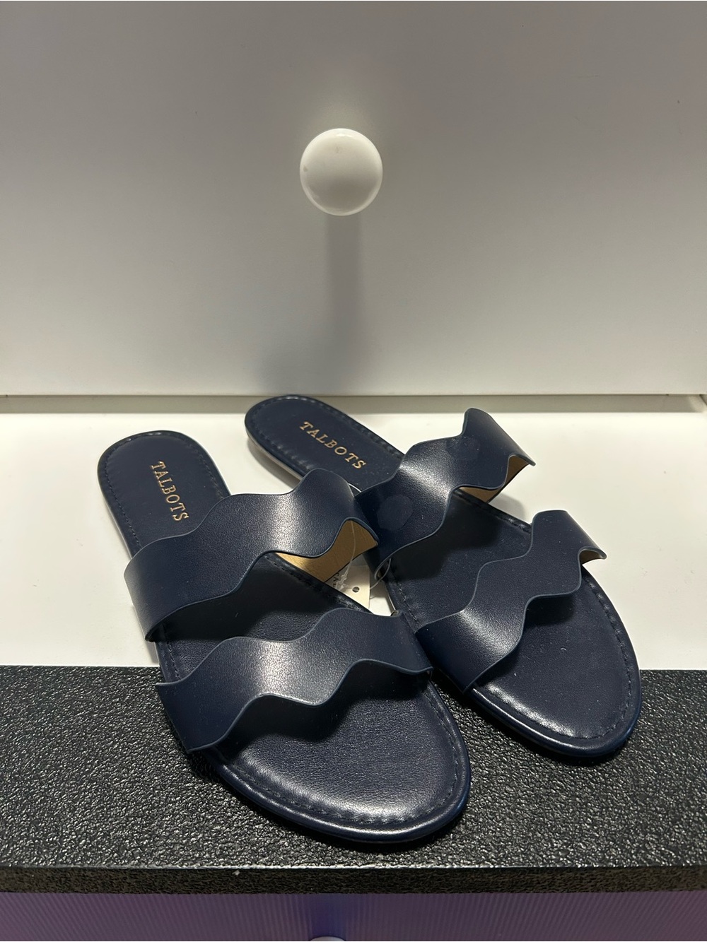 Talbots Navy Double-Wave Slide Sandals